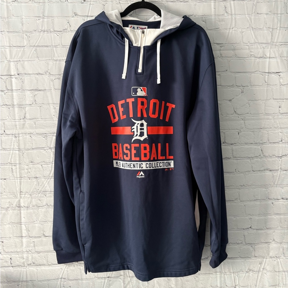 Majestic Detroit Tigers Authentic Player Issued Pullover 1/4 Zip Hoodie Pockets